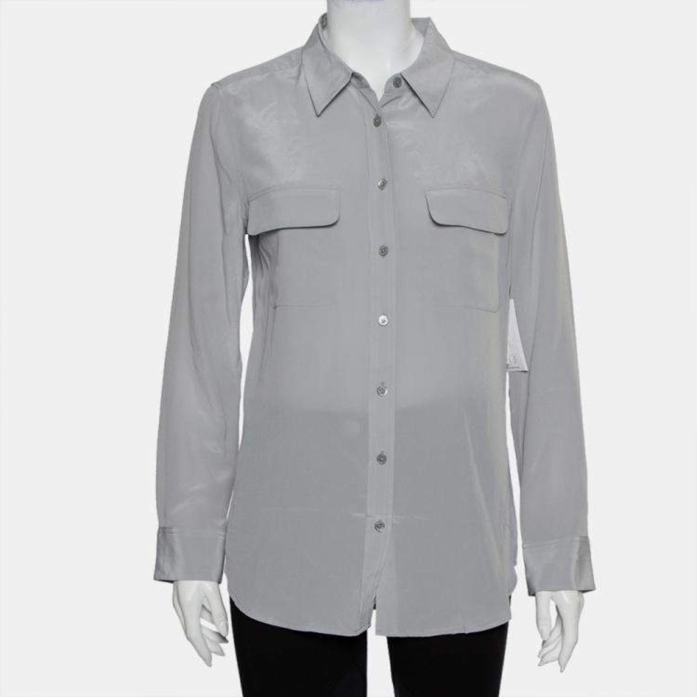 Equipment femme SIGNATURE SILK SHIRT in a silver grey color‎